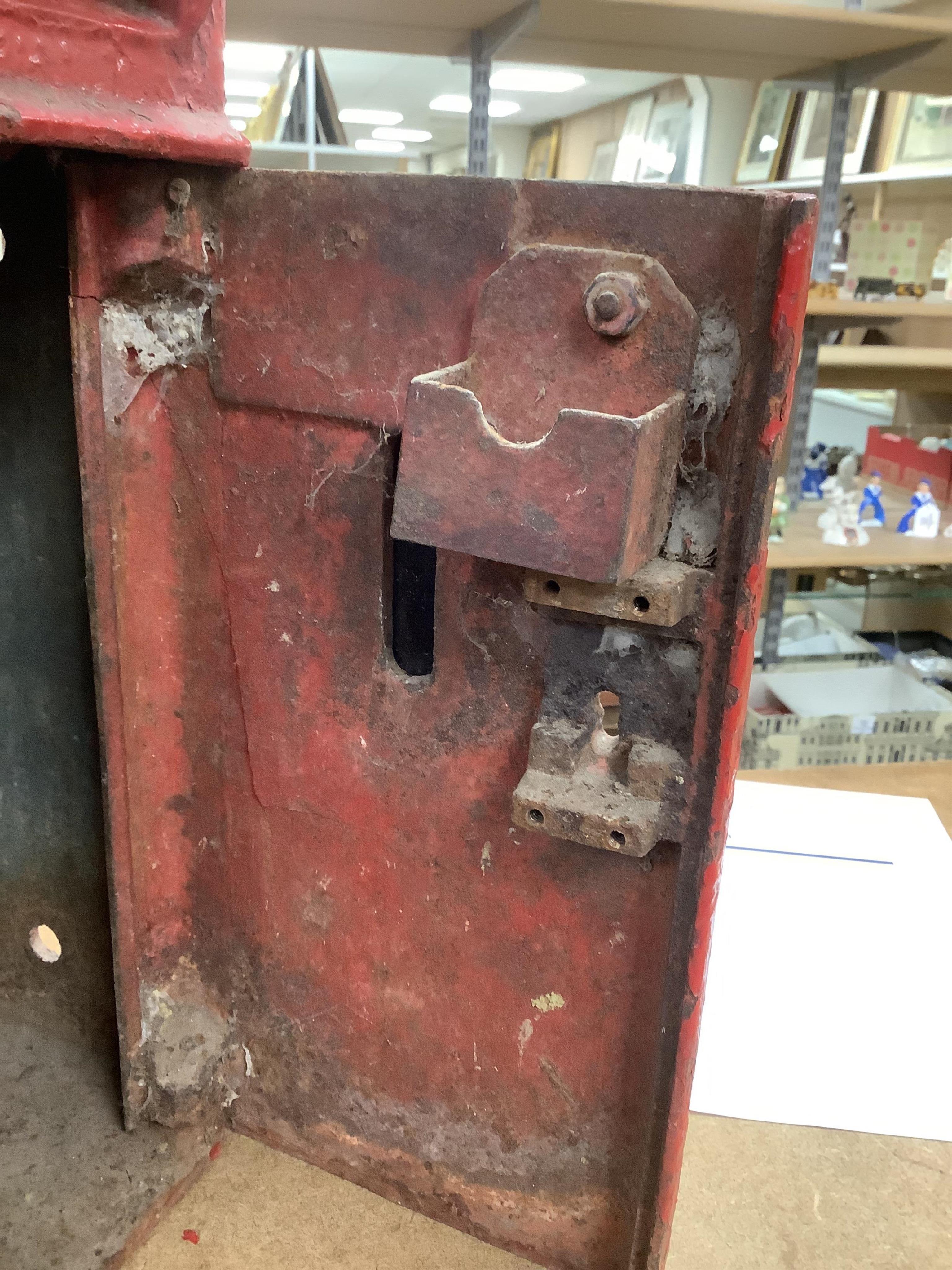 A Handyside & Co. George V red painted iron domed topped wall/post mounting post box, height 50.cm high x 19cm wide